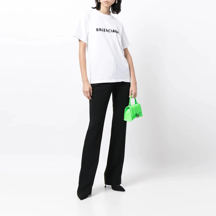 商品[国内直发] Balenciaga|巴黎世家 FW21 Blurry Logo破洞复古平纹经典短袖T恤 男女同款 白色,价格¥2653,第4张图片详细描述