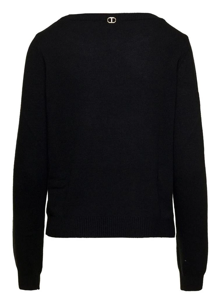 商品TWINSET|Black Sweater with U Neckline in Viscose Blend Woman,价格¥1371,第2张图片详细描述