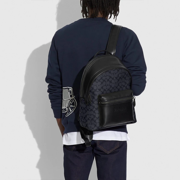 商品[国内直发] Coach|蔻驰 Charter 30 经典标志印花大容量 涂层帆布拼小牛皮 背包双�肩包 大号 男款 黑色老花,价格¥3789,第6张图片详细描述