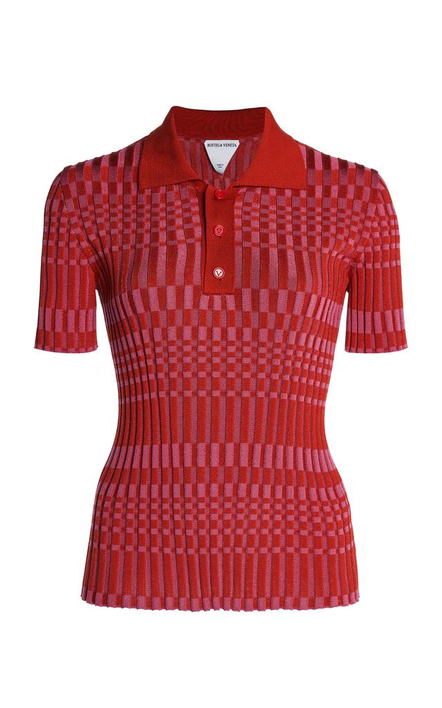 Bottega Veneta - Women's Check Polo Top - Red - XS - Moda Operandi商品第1张图片规格展示