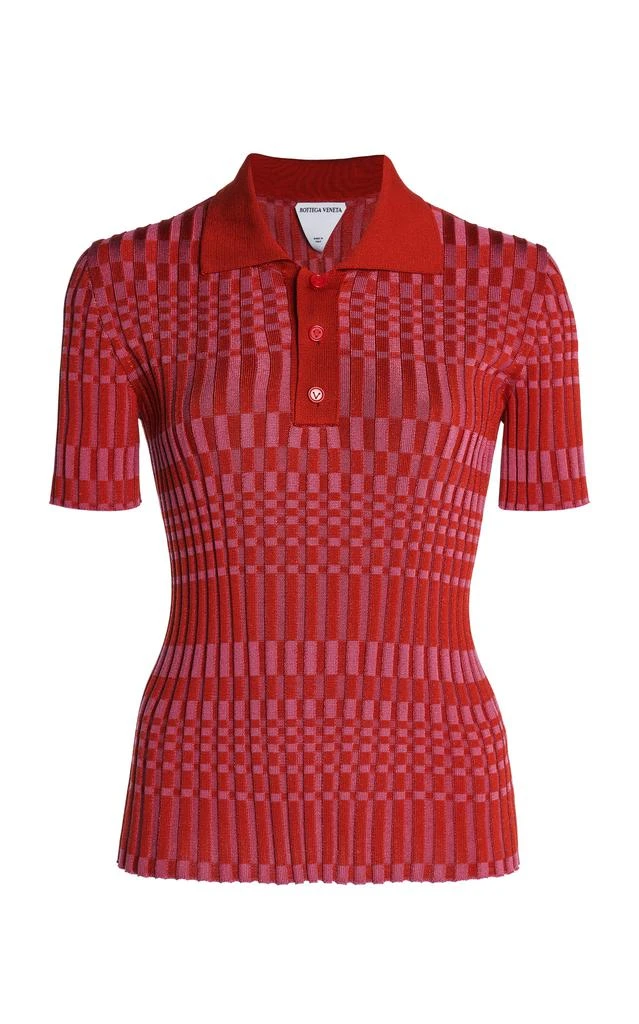 商品Bottega Veneta|Bottega Veneta - Check Polo Top - Red - L - Moda Operandi,价格¥14584,第1张图片