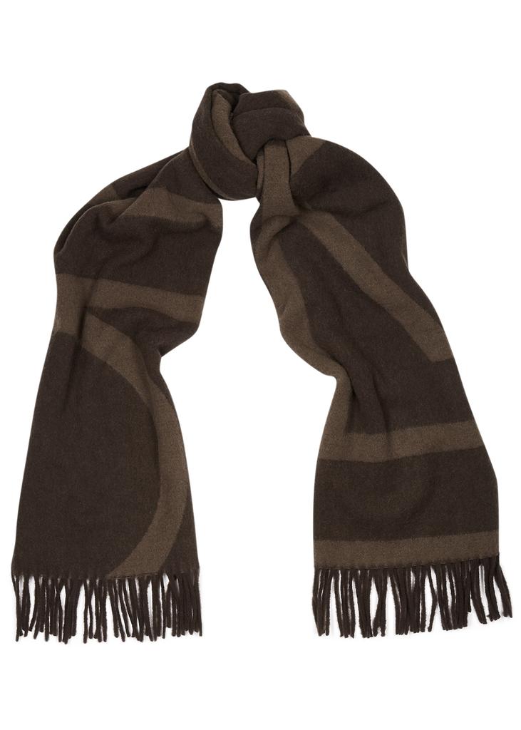 Brown logo-jacquard wool scarf商品第1张图片规格展示
