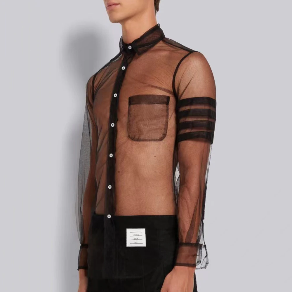 THOM BROWNE 男士黑色透明薄纱衬衫 MWL333A-07290-001 商品