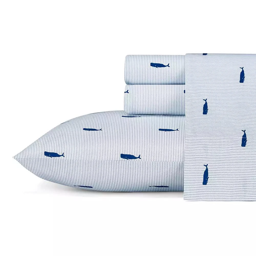 商品Nautica|Whale Stripe Cotton Percale 4-Piece Sheet Set, Full,价格¥399,第1张图片