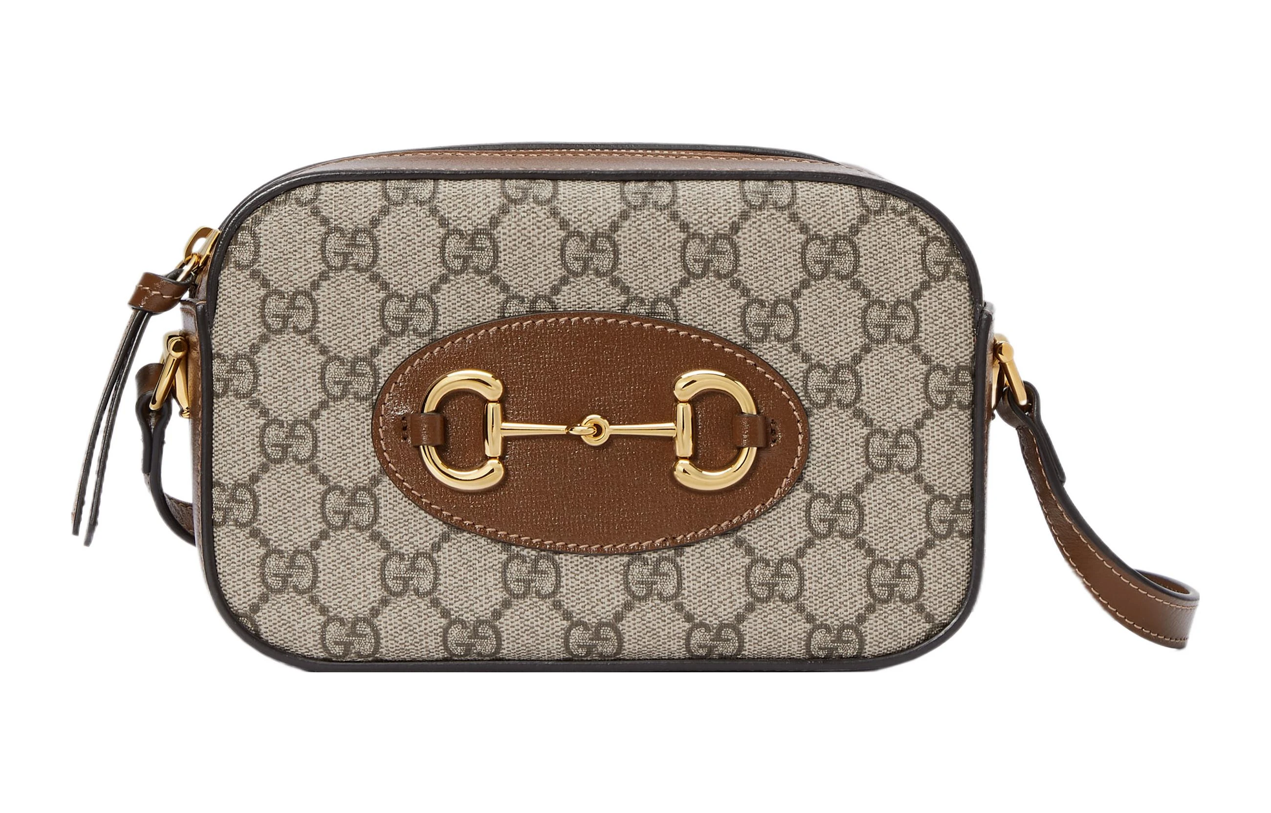 商品[国内直发] Gucci|古驰 Horsebit 1955 马衔扣可调节肩带拉链开合 帆布 斜挎单肩包 小号 女款 米色/乌木色,价格¥10175,第1张图片