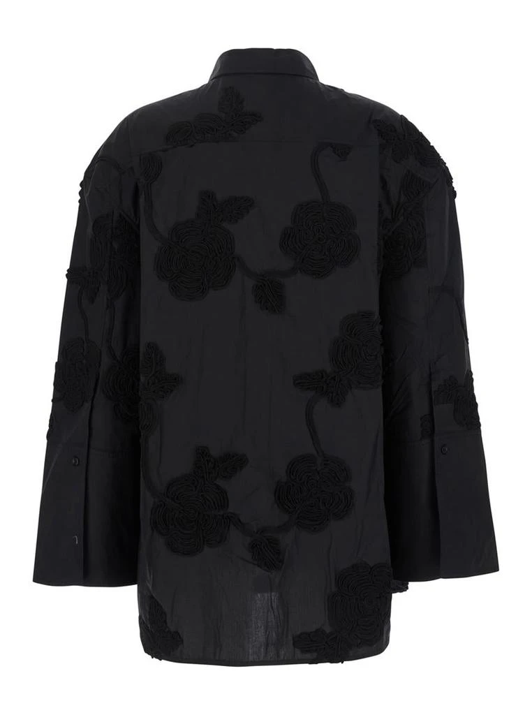 商品ROTATE Birger Christensen|Black Oversize Shirt With Classic Collar And All-Over Floral Embroidery In Cotton Woman,价格¥2030,第2张图片详细描述