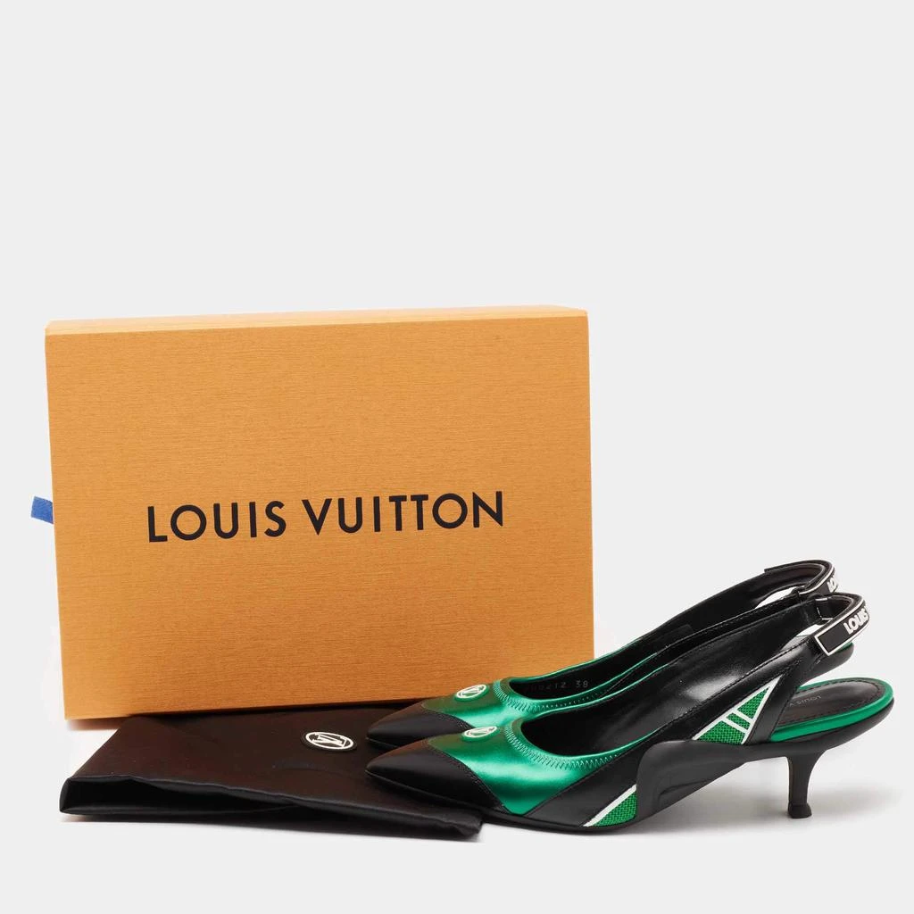 Louis Vuitton Green/Black Satin, Mesh and Leather Archlight Slingback Pumps Size 38 商品