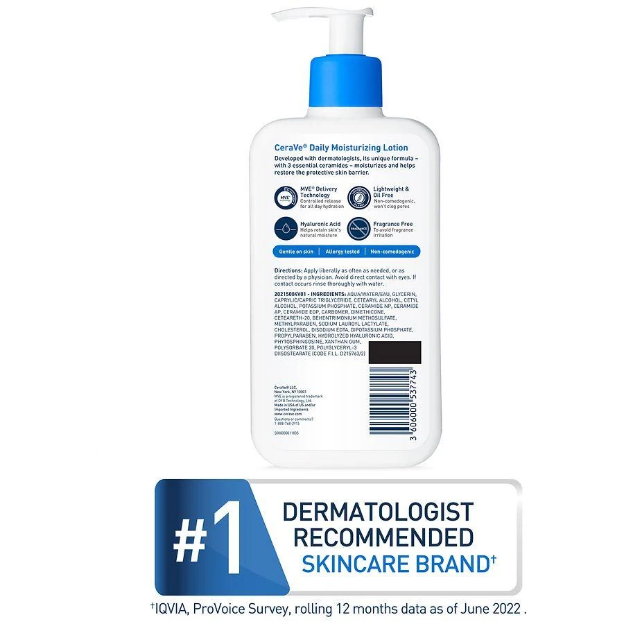 商品CeraVe|Moisturizing Face and Body Lotion with Hyaluronic Acid for Normal to Dry Skin Unscented,价格¥74,第5张图片详细描述