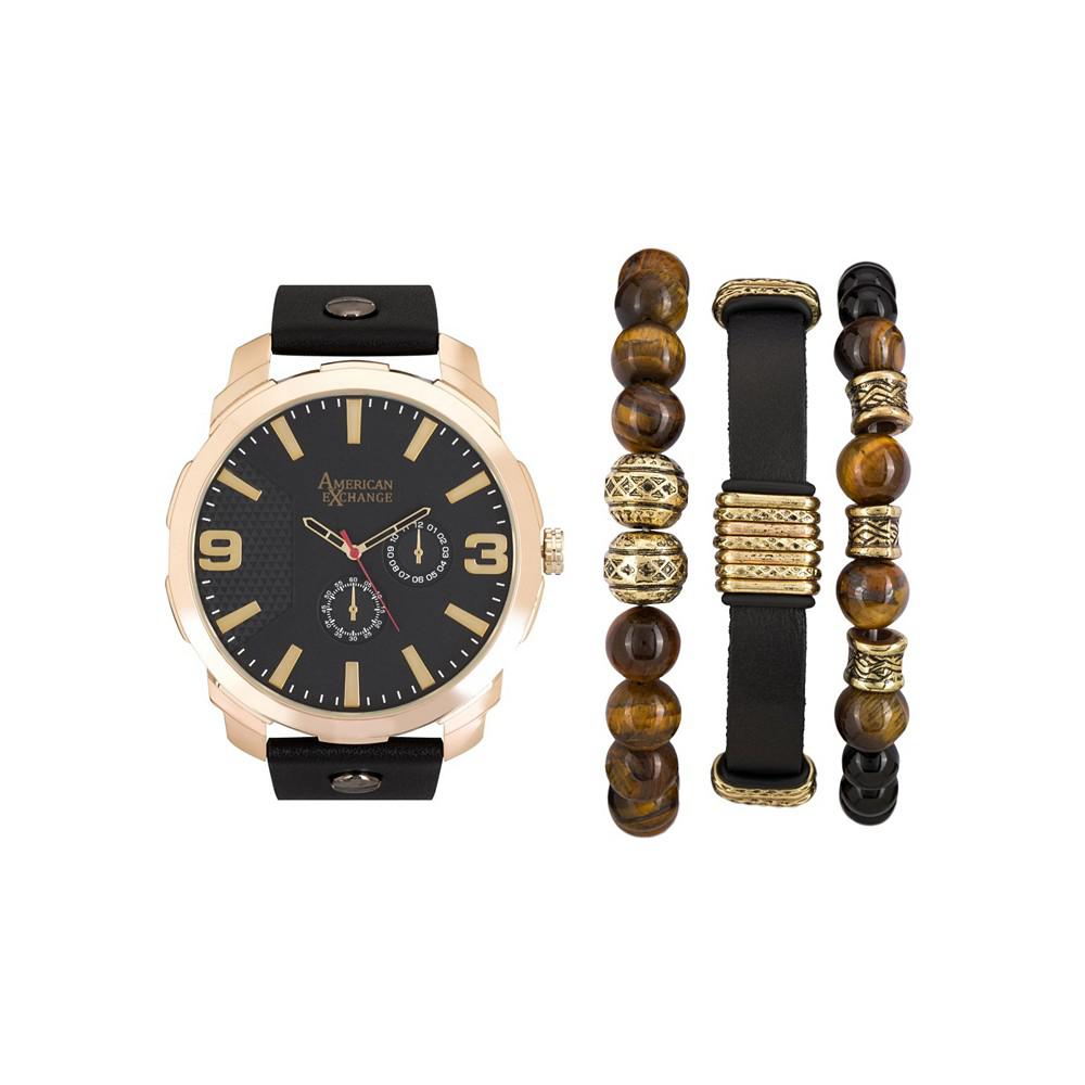 Men's Black/Gold Analog Quartz Watch And Holiday Stackable Gift Set商品第1张图片规格展示