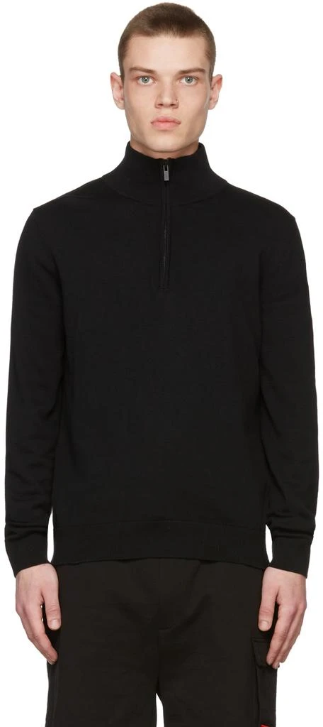 商品Hugo Boss|Black Knit San Quintus Zip-Up Sweater,价格¥527,第1张图片