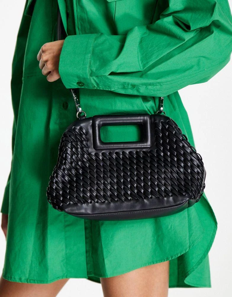商品Topshop|Topshop Gracie weave grab bag in black,价格¥156,第1张图片