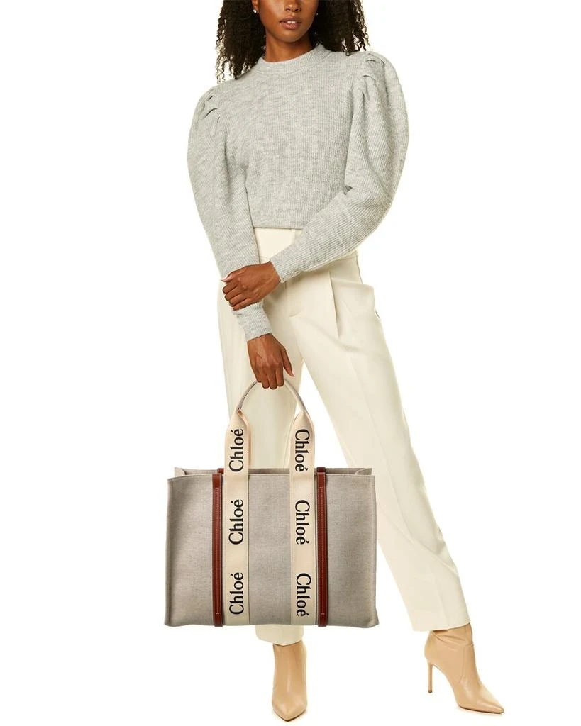商品Chloé|Chloe Woody Large Canvas & Leather Tote,价格¥8455,第4张图片详细描述