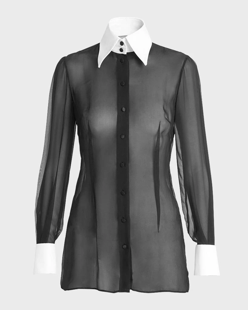 商品Dolce & Gabbana|Contrast Collar Sheer Chiffon Shirt,价格¥6597,第1张图片