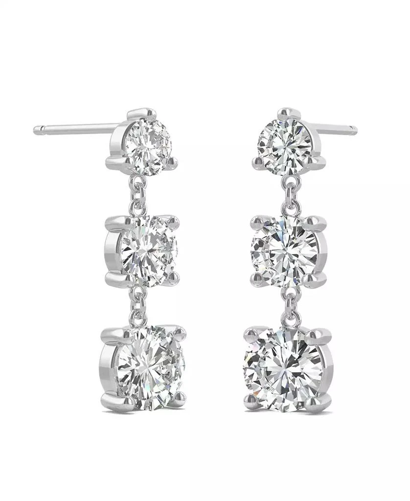 商品Charles & Colvard|Moissanite Three Stone Drop Earrings 2-1/5 ct. t.w. Diamond Equivalent in 14k White Gold,价格¥7340,第2张图片详细描述