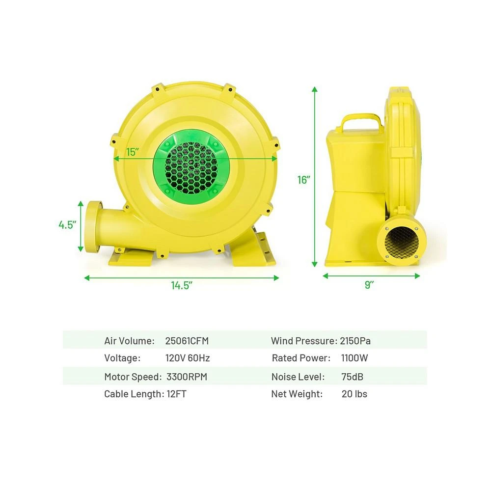 商品Costway|Inflatable Bounce House Blower 1100W 1.5HP Air Pump Commercial Castle Slide Fan,价格¥1012,第3张图片详细描述