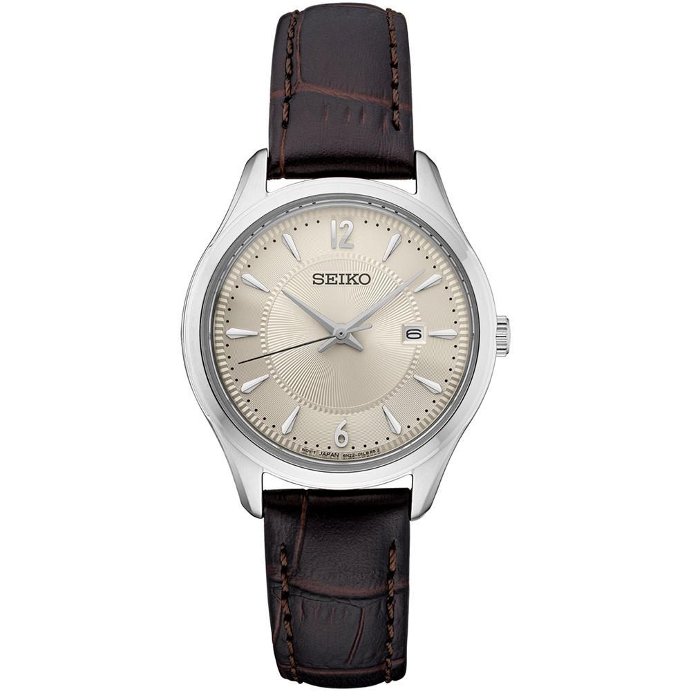 商品Seiko|Women's Essential Brown Leather Strap Watch 39mm,价格¥1173,第1张图片