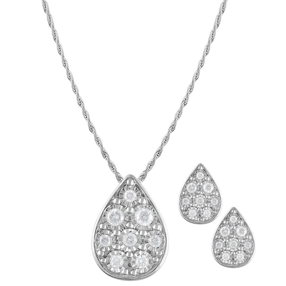 2-Pc. Set Diamond Teardrop Pendant Necklace & Matching Stud Earrings (3/8 ct. t.w.) in Sterling Silver商品第1张图片规格展示