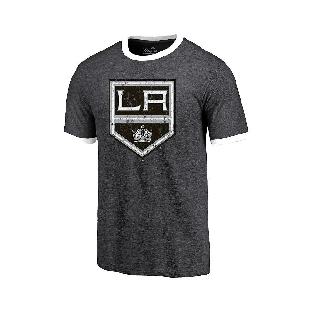 商品Majestic|Men's Threads Heathered Black Los Angeles Kings Ringer Contrast Tri-Blend T-shirt,价格¥239,第2张图片详细描述