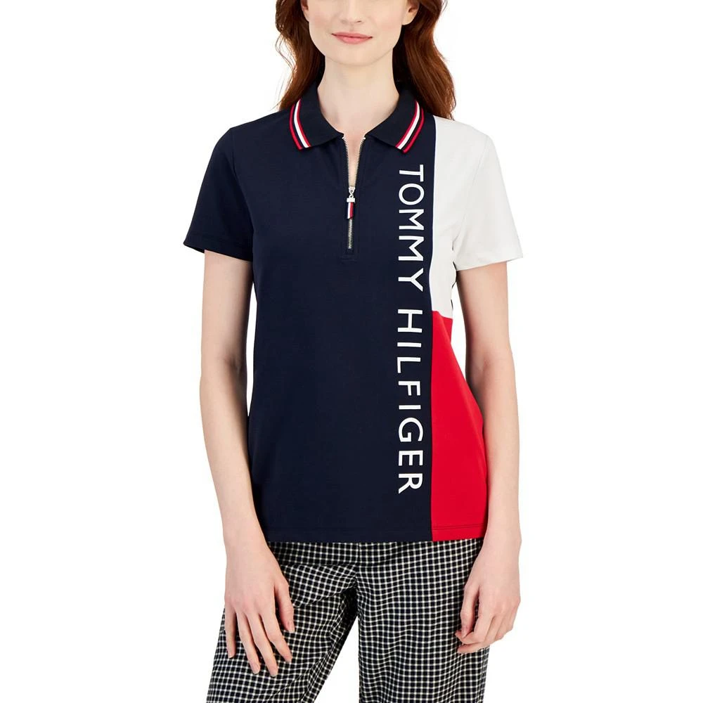 商品Tommy Hilfiger|Women's Colorblocked Logo Zip Polo Shirt,价格¥334,第1张图片