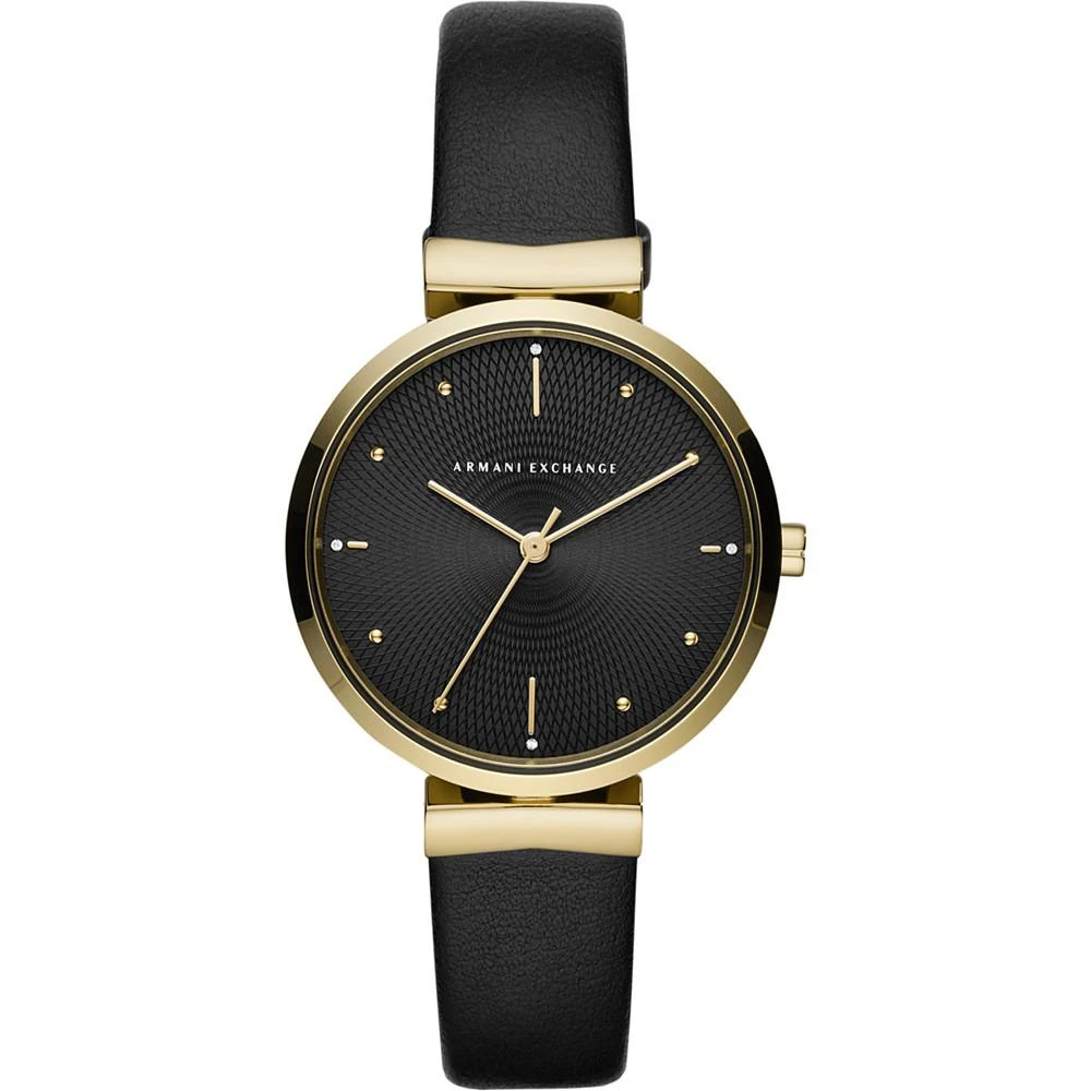 商品Armani Exchange|Women's Black Leather Strap Watch 36mm,价格¥909,第1张图片