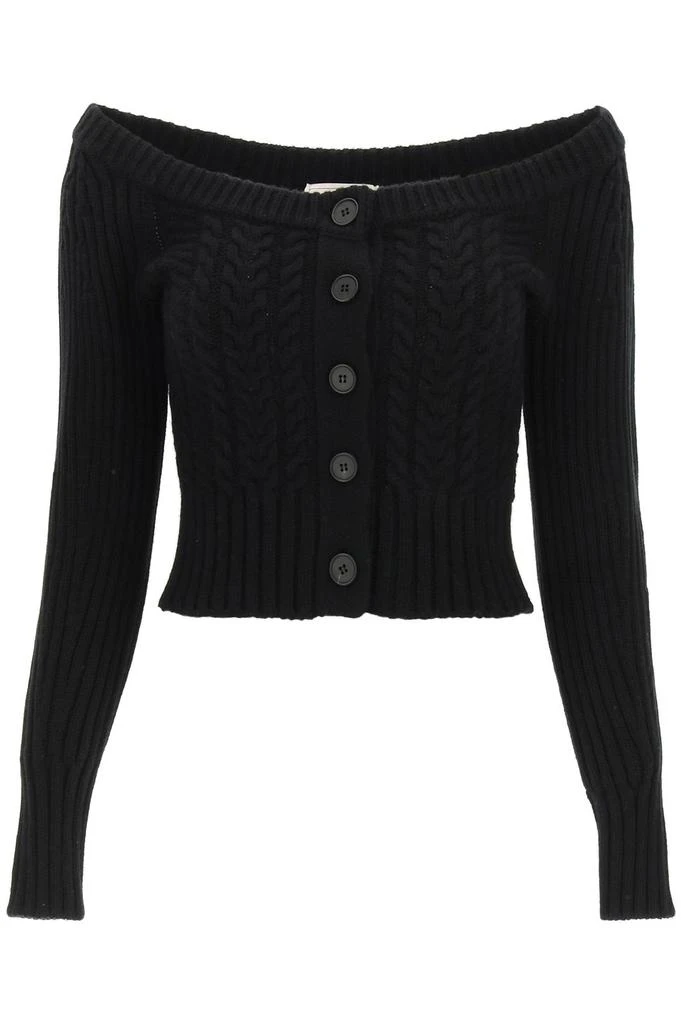 商品Alexander McQueen|Alexander McQueen Off Shoulder Cropped Cardigan,价格¥3367,第1张图片