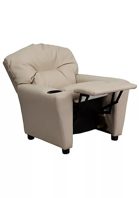 商品Flash Furniture|Furniture Contemporary Beige Vinyl Kids Recliner With Cup Holder,价格¥2175,第5张图片详细�描述