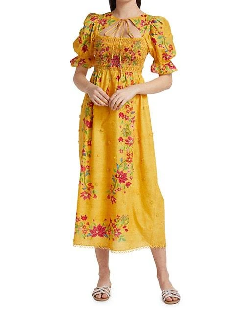 商品Farm Rio|Flower Dream Floral Smocked Puff-Sleeve Maxi Dress,价格¥705,第3张图片详细描述