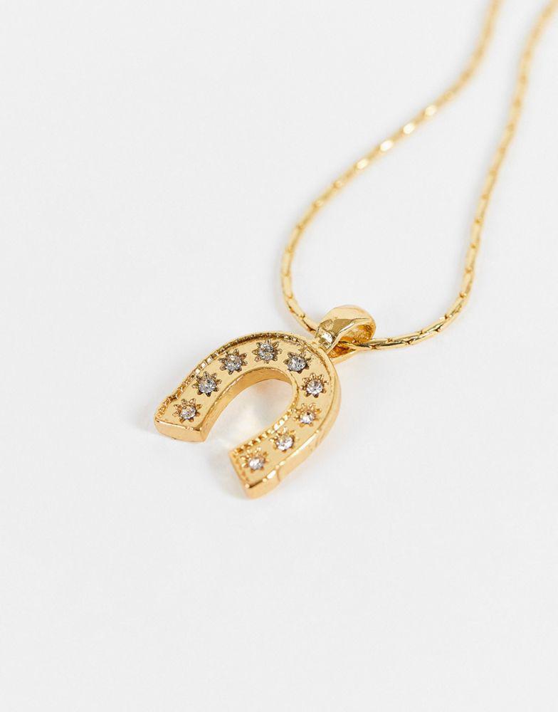 商品ASOS|ASOS DESIGN 14k gold plated necklace with horse shoe pendant,价格¥77,第4张图片详细描述