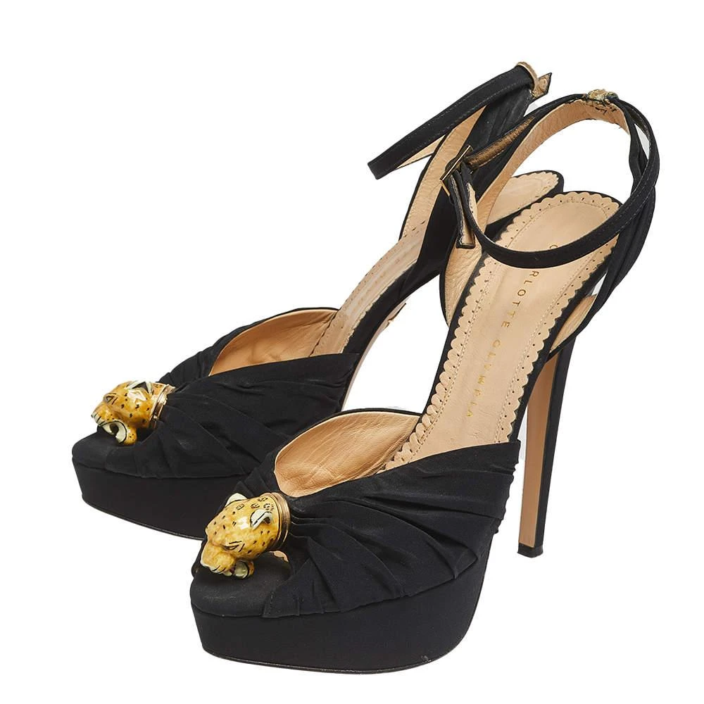 商品[二手商品] Charlotte Olympia|Charlotte Olympia Black Satin Bruce Enamel Leopard Platform Sandals Size 38.5,价格¥1470,第4张图片详细描述