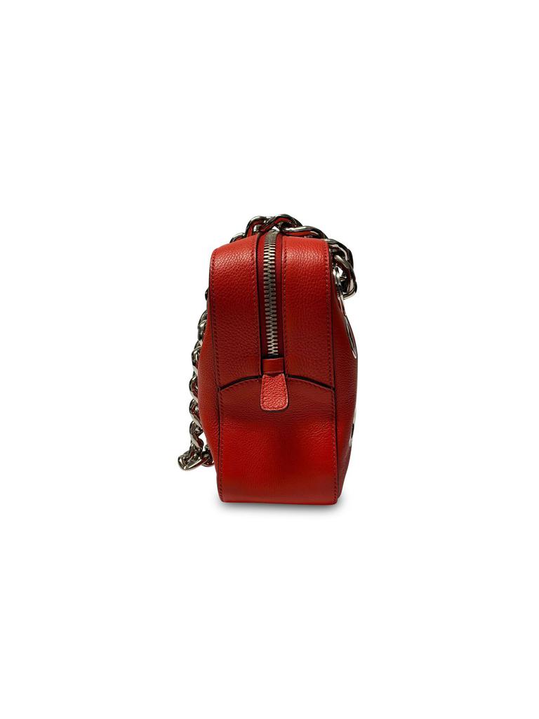 Prada Grommet Chain Shoulder Bag In Red Calfskin Leather商品第2张图片规格展示