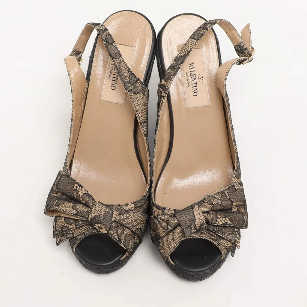 商品[二手商品] Valentino|Valentino Black/Beige Lace Bow Slingback Wedge Espadrille Sandals Size 36.5,价格¥1547,第3张图片详细描述