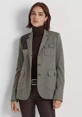 Women's Faux-Leather-Trim Jacquard Blazer商品第1张图片规格展示