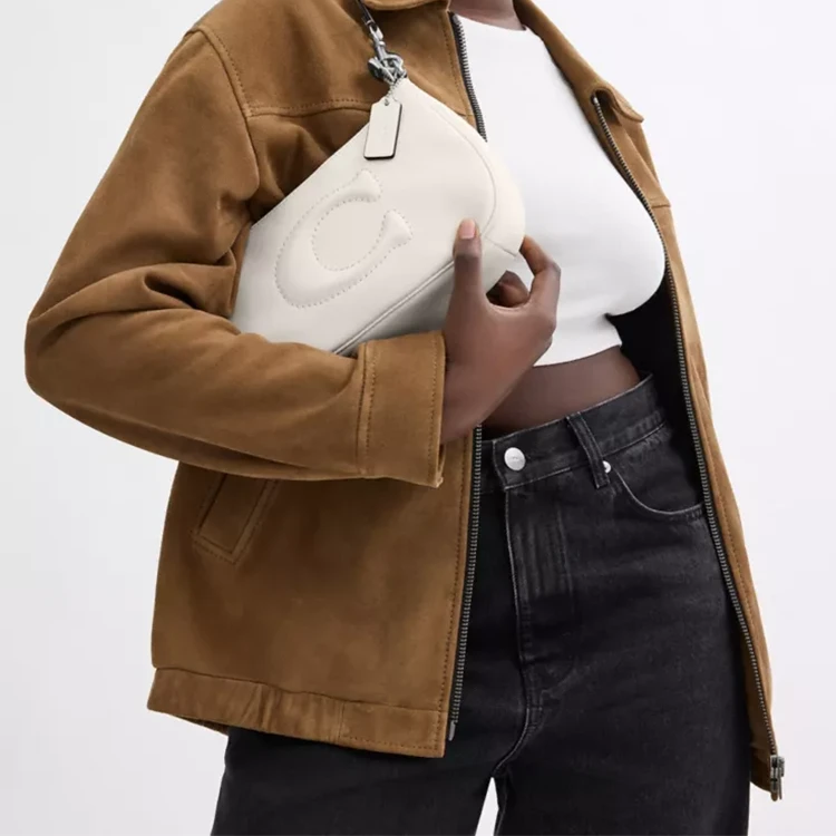 商品[国内直发] Coach|蔻驰 Teri 24 品牌徽标拉链开合 光滑皮革 斜挎手提单肩包 中号 女款 白垩色,价格¥1154,第6张图片详细描述
