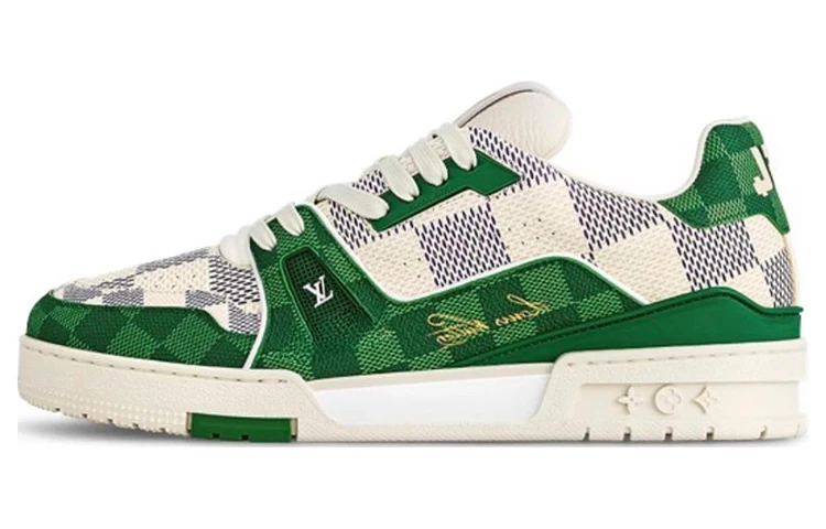 商品[国内直发] Louis Vuitton|Trainer LV 圆头系带 低帮 板鞋 男女同款 白绿色,价格¥12862,第1张图片