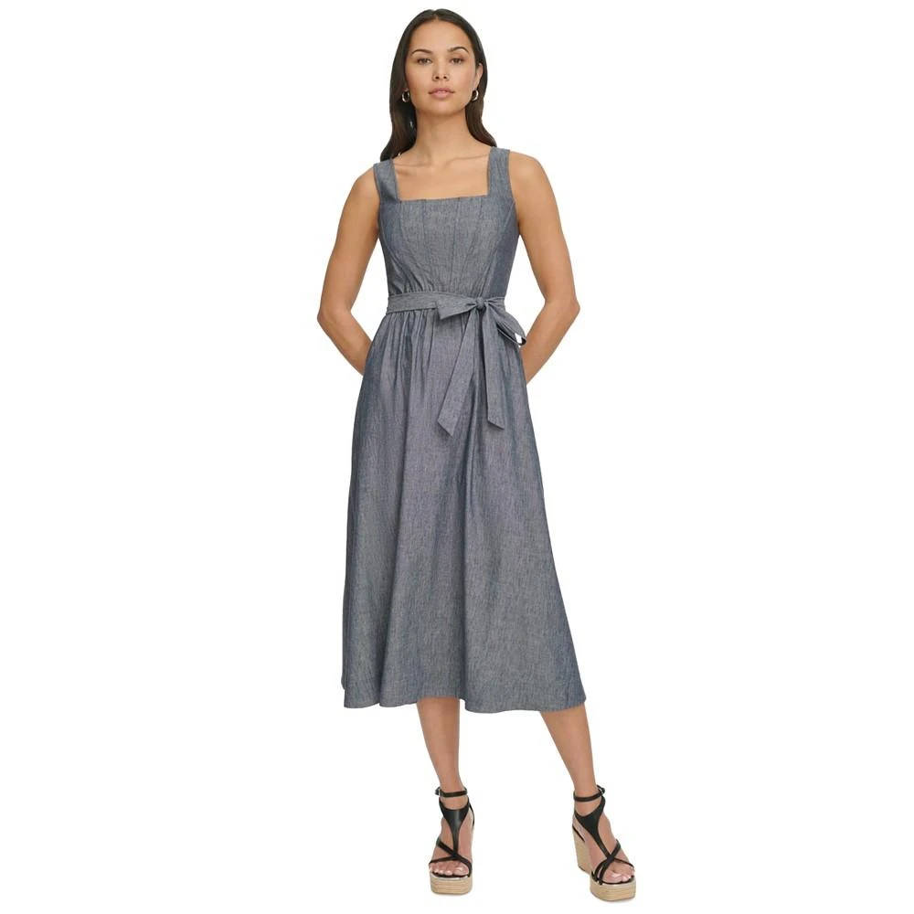 商品DKNY|Women's Chambray Square-Neck Sleeveless Midi Dress,价格¥599,第1张图片