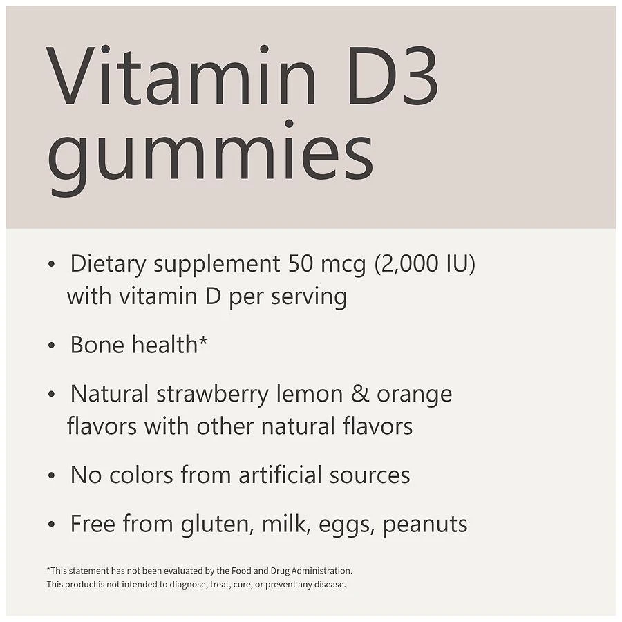 Vitamin D3 50 mcg (2000 IU) Gummies Natural Strawberry, Lemon and Orange 商品