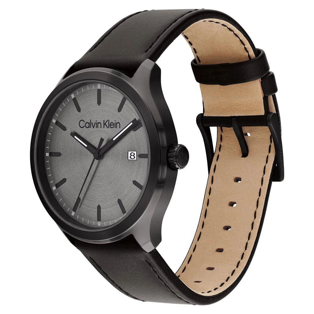 商品Calvin Klein|Men's 3H Quartz Black Leather Strap Watch 43mm,价格¥1130,第2张图片详细描述