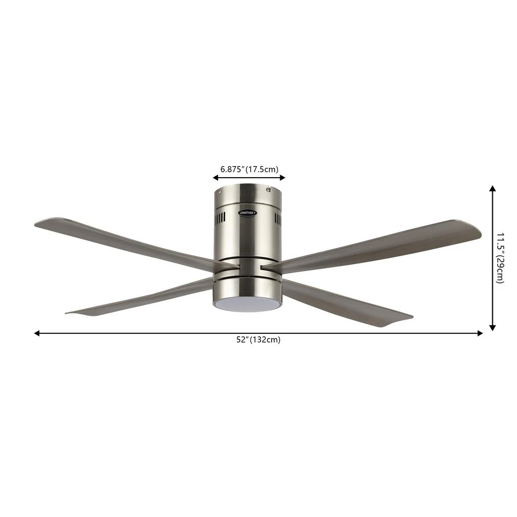 商品JONATHAN Y|Theo 52" 1-Light Contemporary Minimalist Iron/Acrylic Mobile-App/Remote-Controlled 6-Speed Integrated LED Ceiling Fan, Nickel/Gray Wood Finish,价格¥2851,第5张�图片详细描述