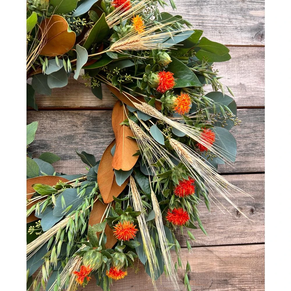 商品GreenishBlu|Fresh Real Seeded Eucalyptus, Oats, Safflower Dried Wheat and Magnolia Wreath,价格¥688,第3张图片详细描述