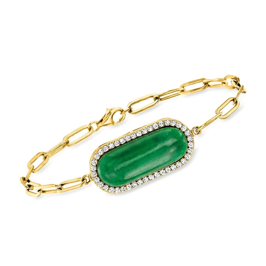 商品Ross-Simons|Ross-Simons Jade and White Zircon Paper Clip Link Bracelet in 18kt Gold Over Sterling,价格¥1024,第1张图片