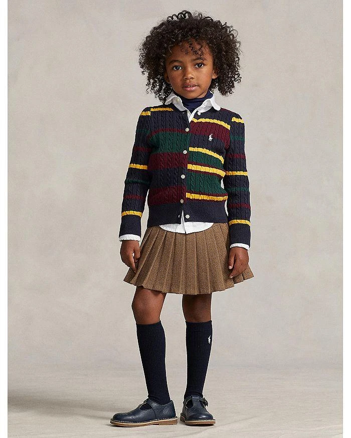 商品Ralph Lauren|Girls' Striped Mini-Cable Cotton Cardigan - Little Kid, Big Kid,价格¥316,第2张图片详细描述