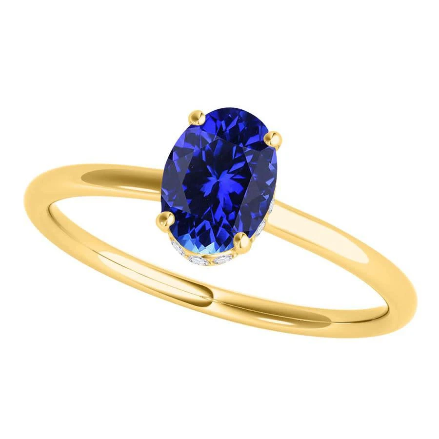 商品Maulijewels|Tanzanite & White Diamond 1.00 Cttw Gemstone Ring For Women's In 14K Solid Yellow Gold In Ring Size 7.5,价格¥6003,第1张图片