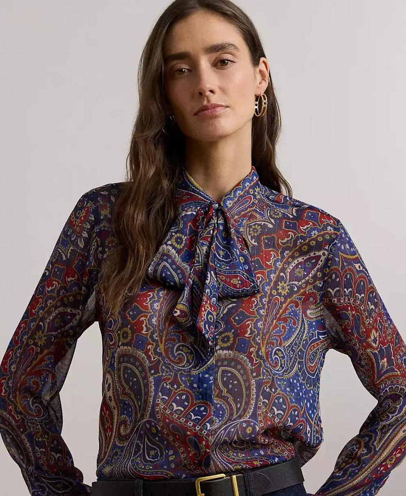 商品Ralph Lauren|Women's Classic-Fit Print Chiffon Tie-Neck Shirt,价格¥1160,第3张图片详细描述