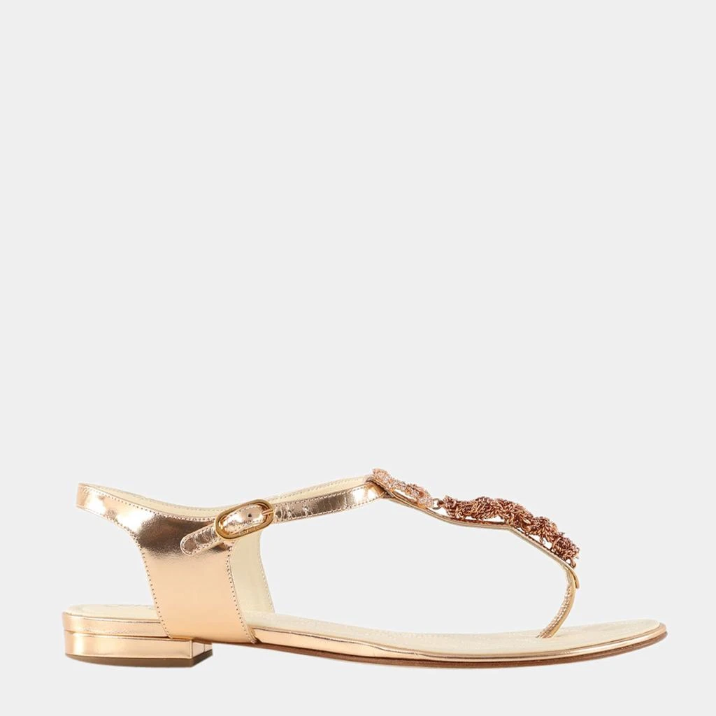 商品[二手商品] Chanel|Chanel Gold Leather Chain And Crystals CC Thong Sandals,价格¥7921,第1张图片