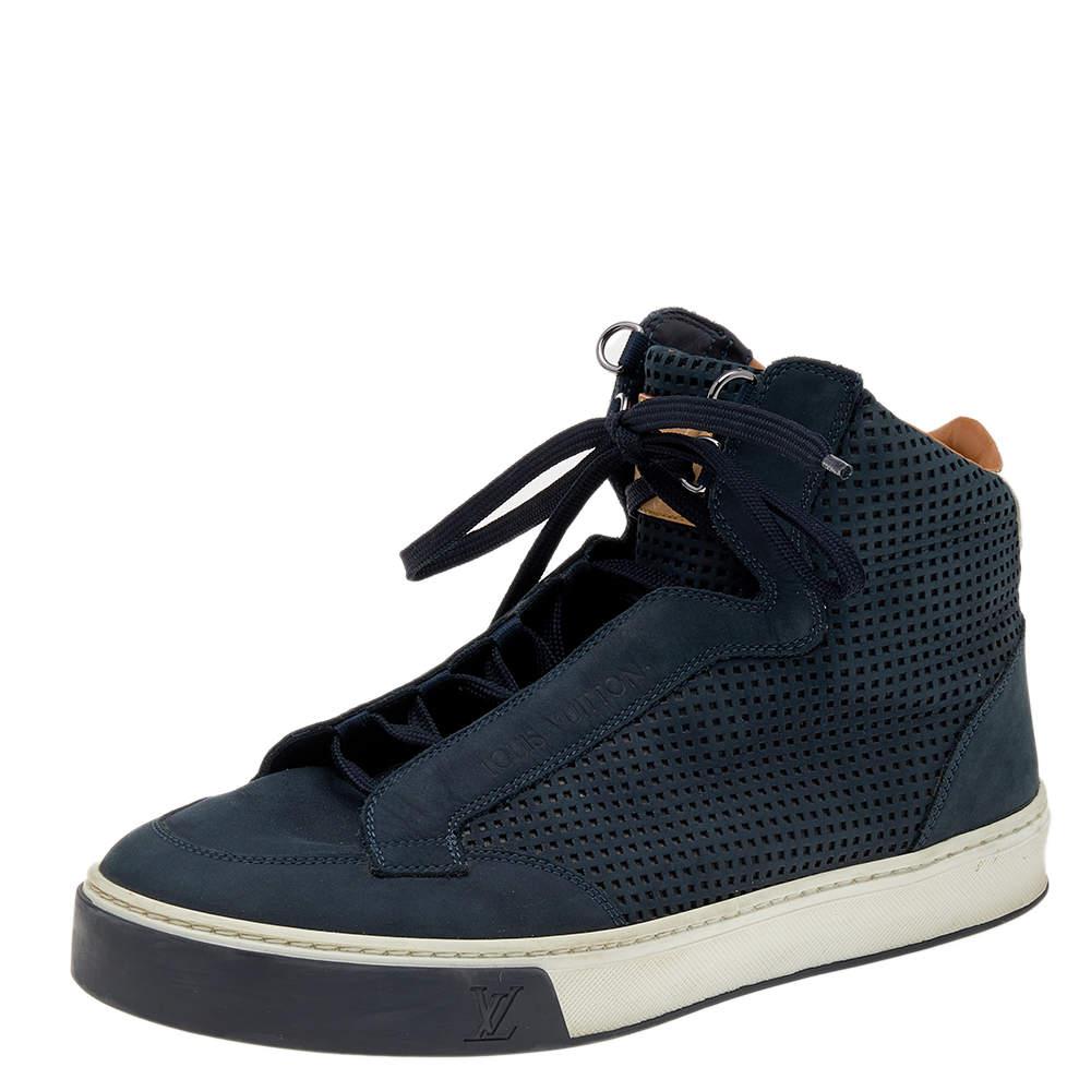 Louis Vuitton Navy Blue Perforated Nubuck Leather Speaker High Top Sneakers Size 40商品第1张图片规格展示