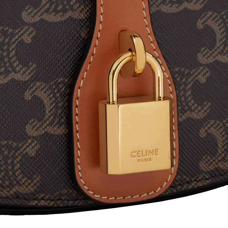 商品Celine|CELINE/赛琳  女士黄褐色老花凯旋帆布牛皮饰边挂锁装饰单肩斜挎包10I592DQ2.04LU,价格¥8827,第6张图片详细描述