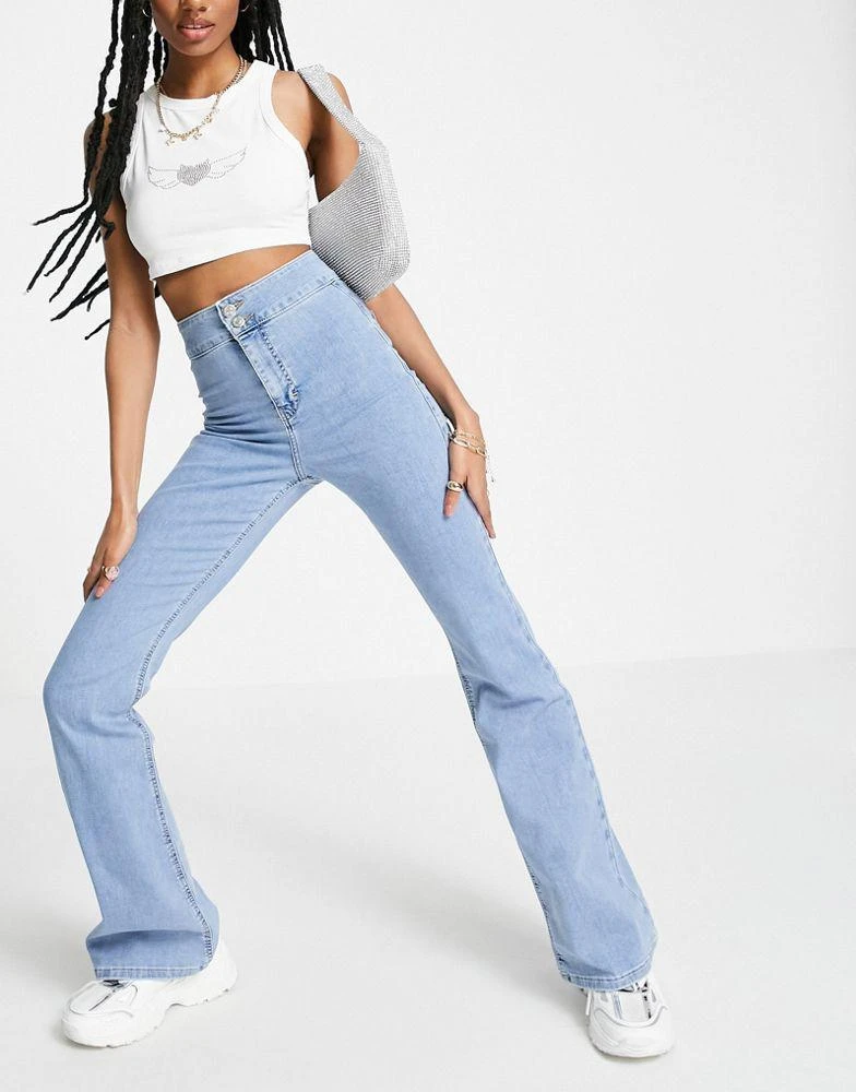 商品Topshop|Topshop Three stretch flare with sugar diamantes in mid blue,价格¥199,第3张图片详细描述