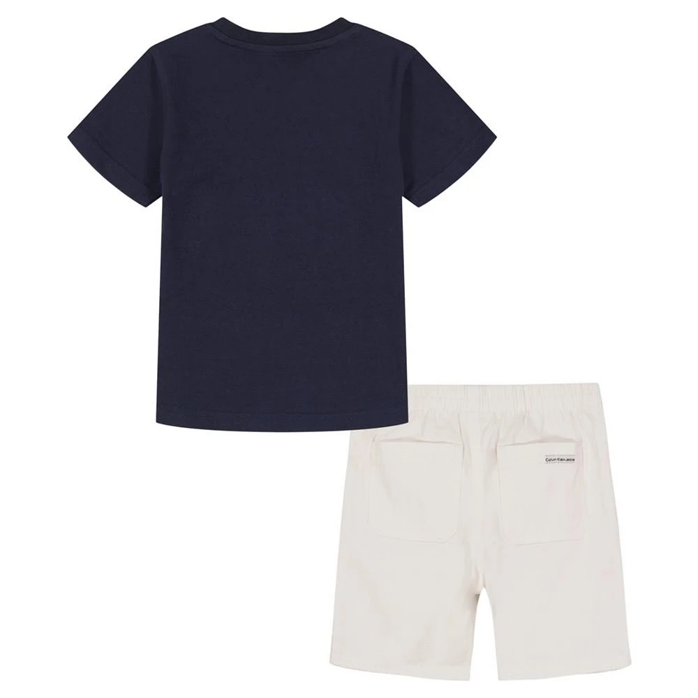 商品Calvin Klein|Little Boys Contrast Logo Short Sleeve T-shirt and Twill Shorts, 2 Piece  Set,价格¥124,第2张图片详细描述