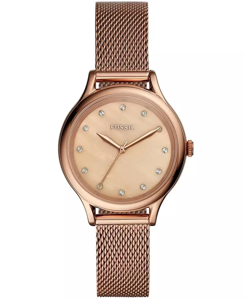 商品Fossil|Women's Laney Three Hand Rose Gold Stainless Steel Mesh Watch 34mm,价格¥599,第1张图片