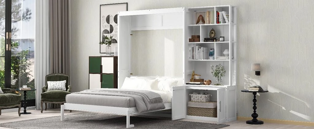 商品Streamdale Furniture|Streamdale Full Size Murphy Bed with Multiple Storage Shelves and A Cabinet,价格¥11209,第3张图片详细描述